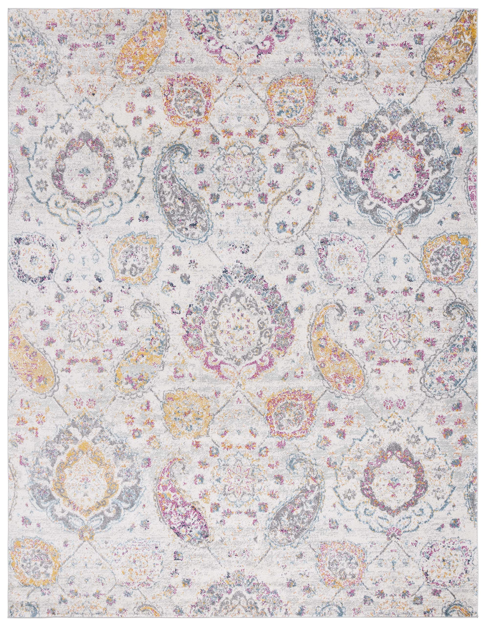 Safavieh Madison Collection 6'7'' X 9'2'' Greygold Mad600F Boho Chic Glam Paisley Non-Shedding Living Room Dining Bedroom Area R